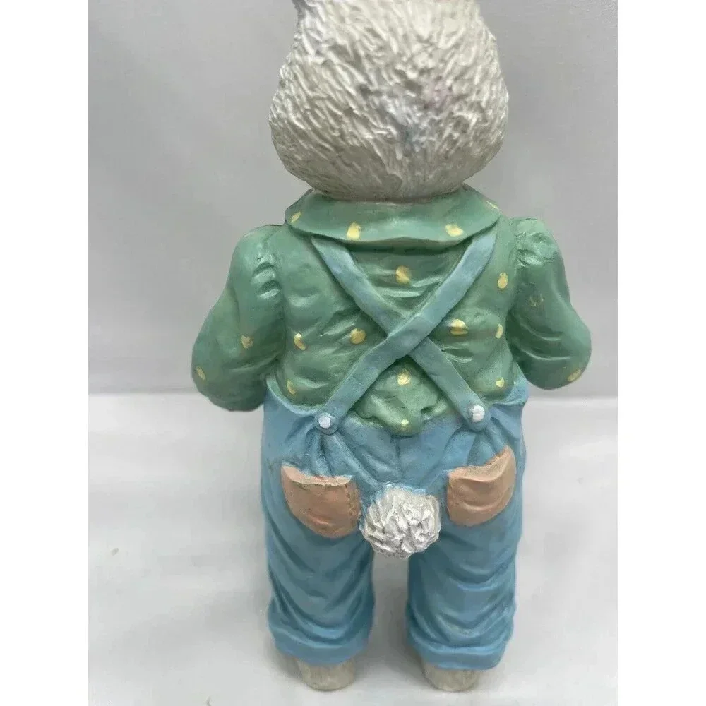 Vintage Bunny Rabbit Figurine Painting Egg Blue Overalls Easter Spring